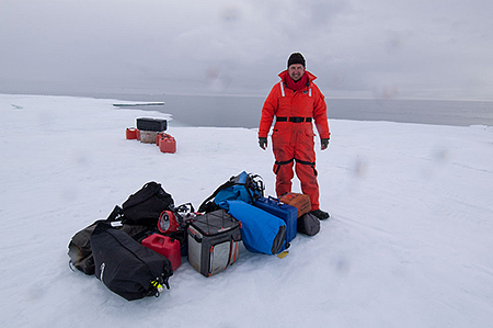Mark Carwardine dumped on the ice for a bowhead whale shoot…