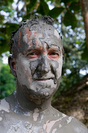 Mark gets muddy during the making of Last Chance to See
