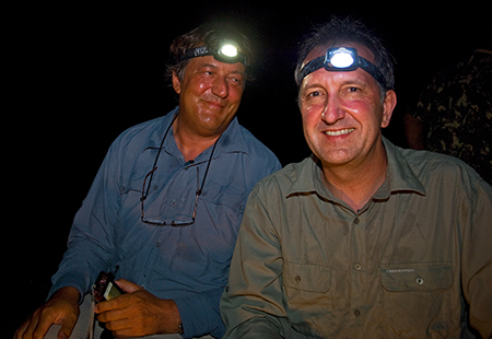 Mark and Stephen Fry during the making of Last Chance to See