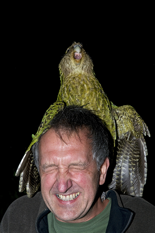 Sirocco the Kakapo and Mark Carwardine