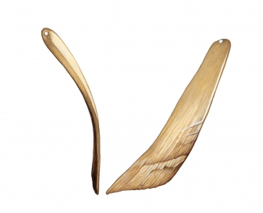 Image of Strap-toothed beaked whale (Mesoplodon layardii) - Male tooth, showing front view (left) and side view (right), with small, sharp denticle at tip